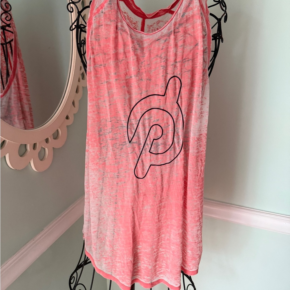 Peloton Pink and‎ White tank top see through large